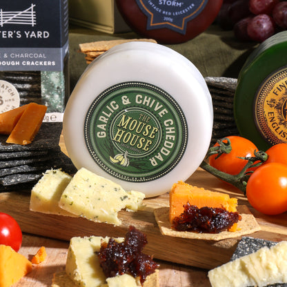 Close up of products in The Cheese Lover's Hamper, a luxury gift hamper from hampers.com UK