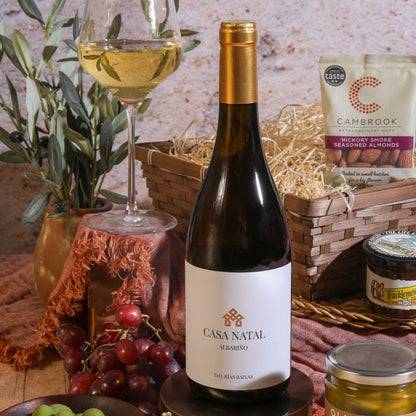 Close up of products in Luxury White Wine, Cheese & Quince Hamper, a luxury gift hamper from hampers.com UK