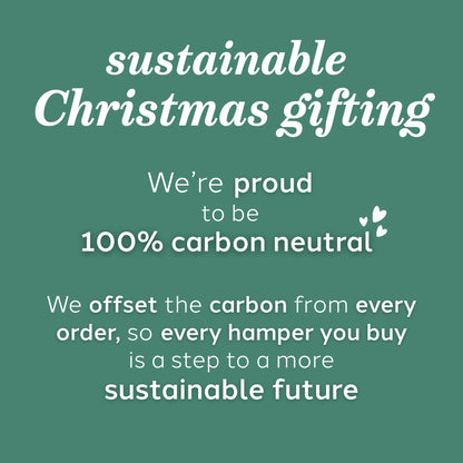 Text on a green background about sustainable Christmas gifting and carbon neutrality.