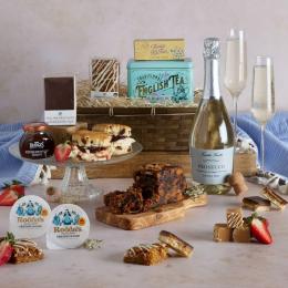Afternoon tea hamper with contents on display