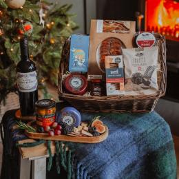 Christmas Eve Nibbles Hamper with contents on display