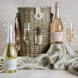 wedding gift hamper with pink prosecco