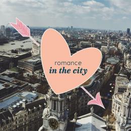Cityscape with a love heart graphic