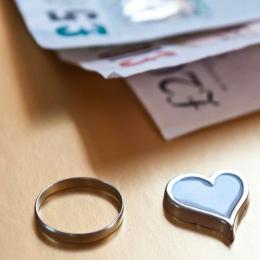 Wedding ring, blue heart and money