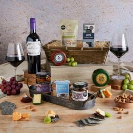  Luxury Wine, Cheese & Rillette Hamper with contents on display