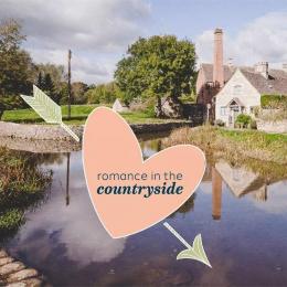 A heart with an arrow and a country cottage.