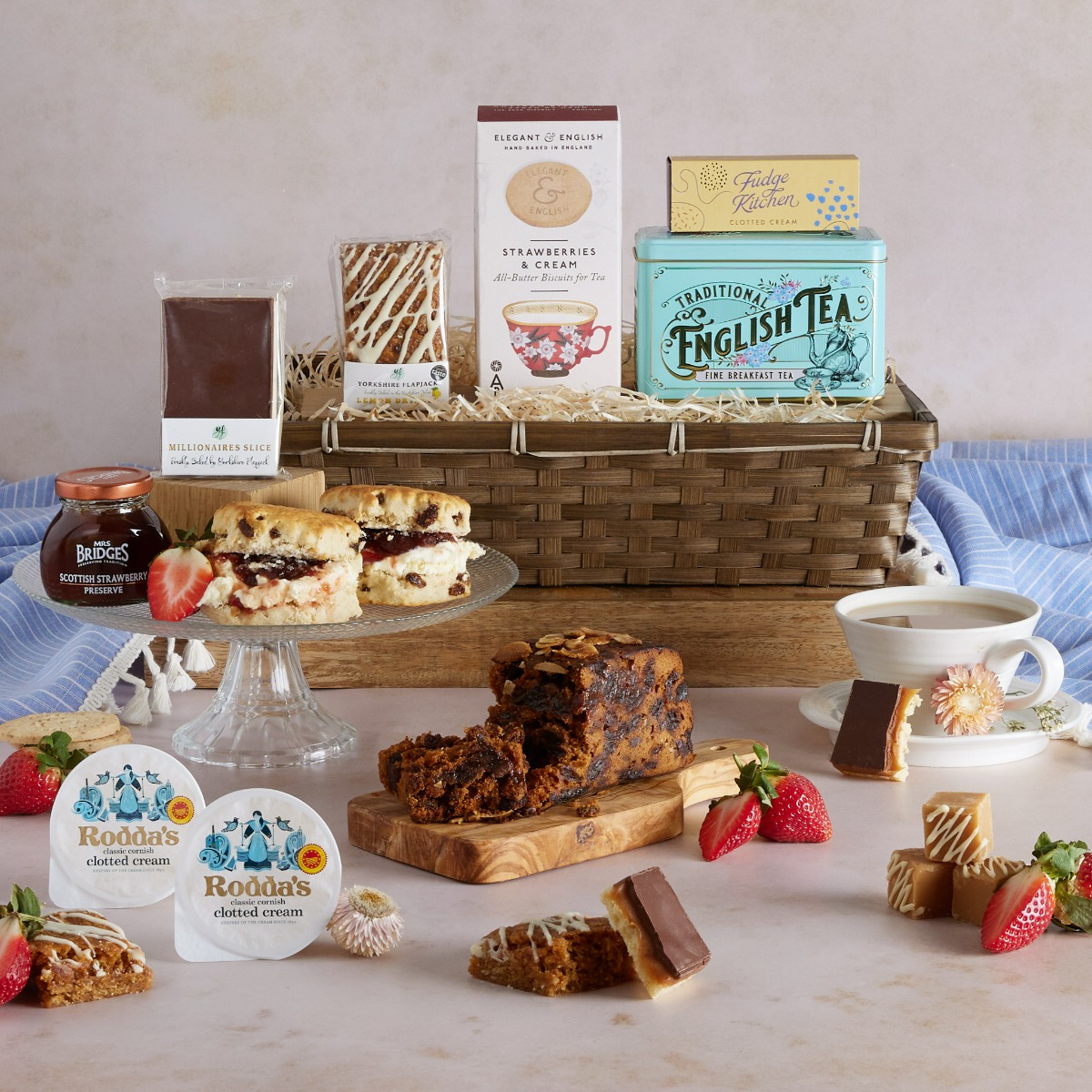 Luxury Cream Tea Gift Hamper Afternoon Tea Basket with Traditional Scones, Cake, Biscuits Hampers.com