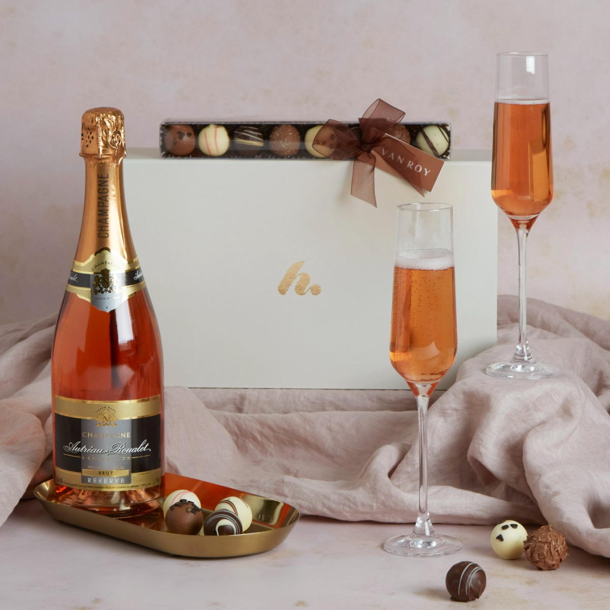 Champagne RosÃ© & Belgian Truffles Hamper Champagne & Chocolate Gifts Hampers.com