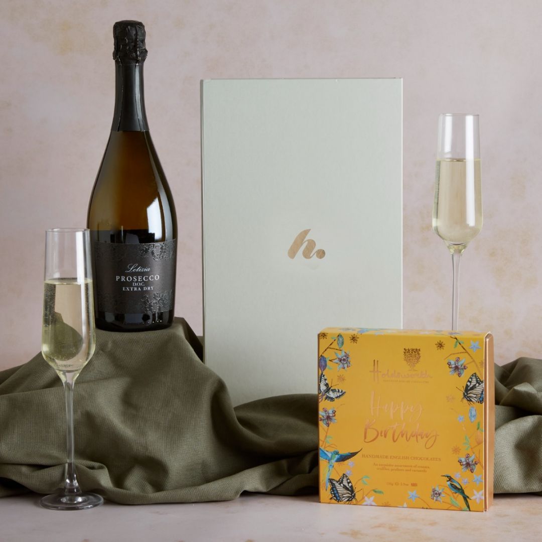 Main Happy Birthday Prosecco & Chocolates, a luxury gift hamper at hampers.com