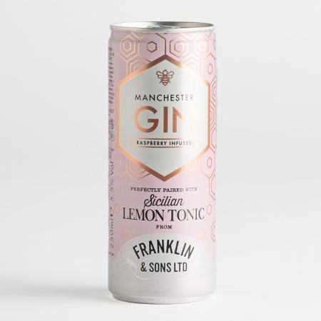 Manchester Gin Raspberry Infused Gin with Sicilian Lemon Tonic by Franklin & Sons, part of luxury gift hampers at hampers.com