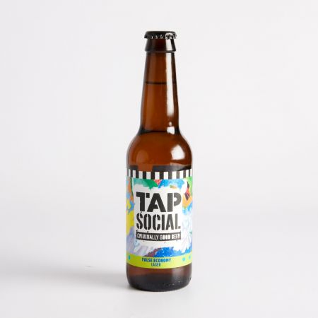 330ml 'False Economy' Criminally Good Lager by Tap Social, part of luxury gift hampers at hampers.com