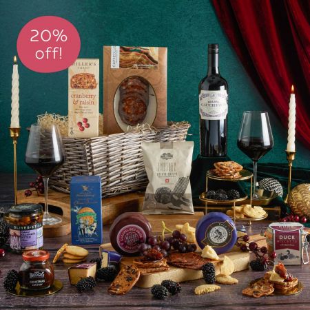 Main image of Christmas Eve Wine & Nibbles Gift Basket, a luxury Christmas gift hamper at hampers.com UK