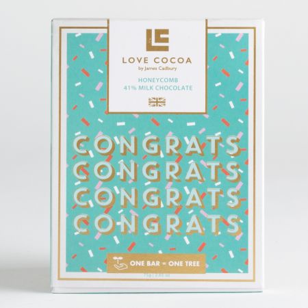 75g Love Cocoa Milk Chocolate Honeycomb Congrats Bar, part of luxury gift hampers at hampers.com
