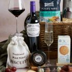 Close up of products in Luxury Food & Wine Basket, a luxury gift hamper at hampers.com