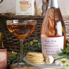 Close up of products in Prosecco Rosé Indulgence Hamper, a luxury gift hamper from hampers.com UK