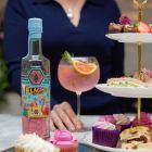 Close up of products in Flagingo Pink Gin Hamper, a luxury gift hamper at hampers.com