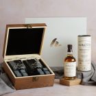 Close up of products in Whisky, Glasses & Whisky Stones Gift, a luxury gift hamper at hampers.com