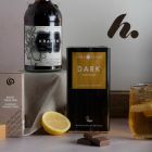 Close up of products in Spiced Rum & Chocolate Gift, a luxury gift hamper at hampers.com