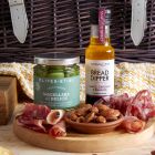 Close up of products in Charcuterie & Fizz Hamper, a luxury gift hamper from hampers.com UK