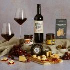 Close up of products in Gourmet Cheese & Wine Gift, a luxury gift hamper at hampers.com