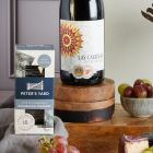 Close up of products in of Classic Red Wine & Cheese Gift Box, part of luxury gift hampers at hampers.com UK