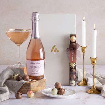 Main image of Prosecco Rosé & Belgian Chocolates Hamper, a luxury gift hamper at hampers.com