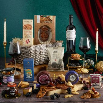 Main image of Christmas Eve Wine & Nibbles Gift Basket, a luxury Christmas gift hamper at hampers.com UK
