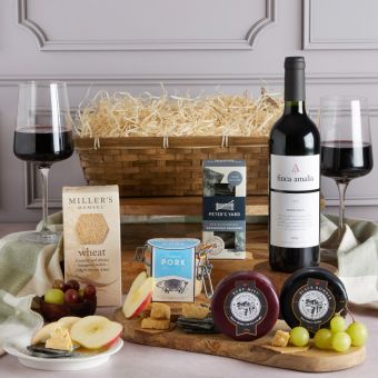 Main image of Wine, Cheese & Rillette Hamper, a luxury gift hamper at hampers.com UK