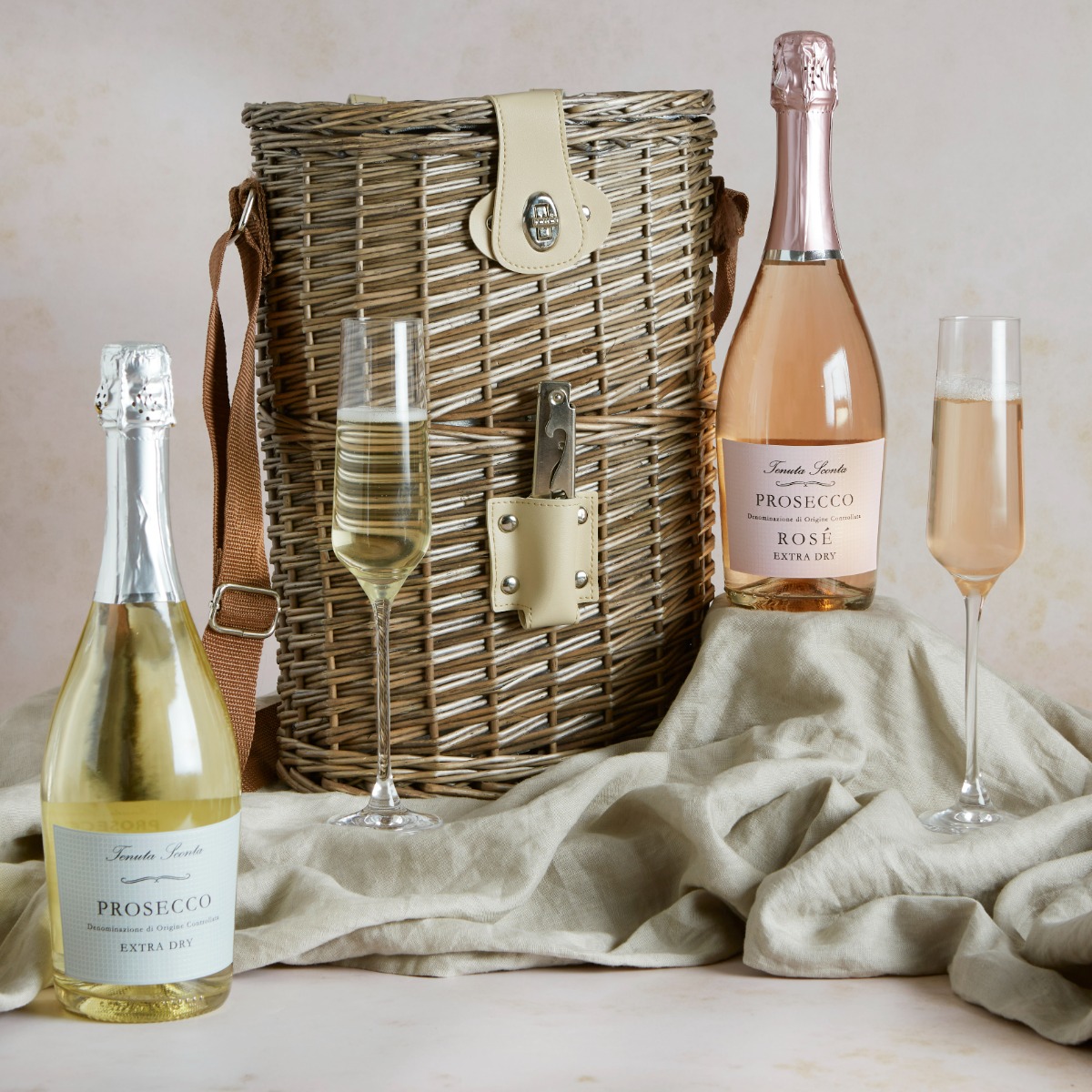 Prosecco Duo & Wicker Chiller Carrier Summer Picnic Hampers UK Hampers.com