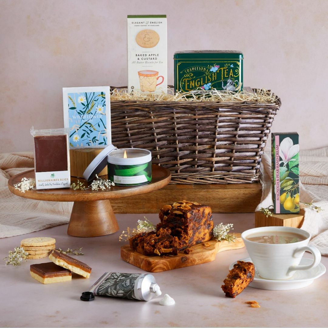 Mother's Day Garden Tea Break Hamper with contents on display