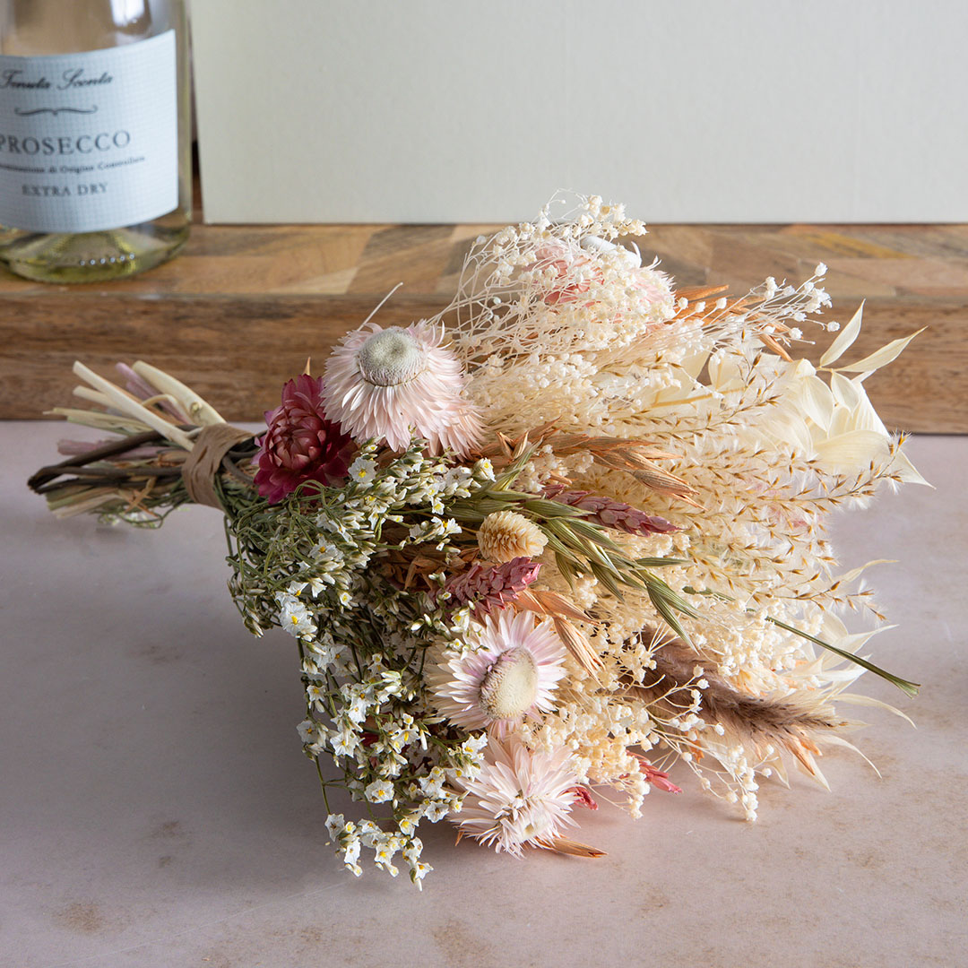 Close up of dried flower bouquet from hamper