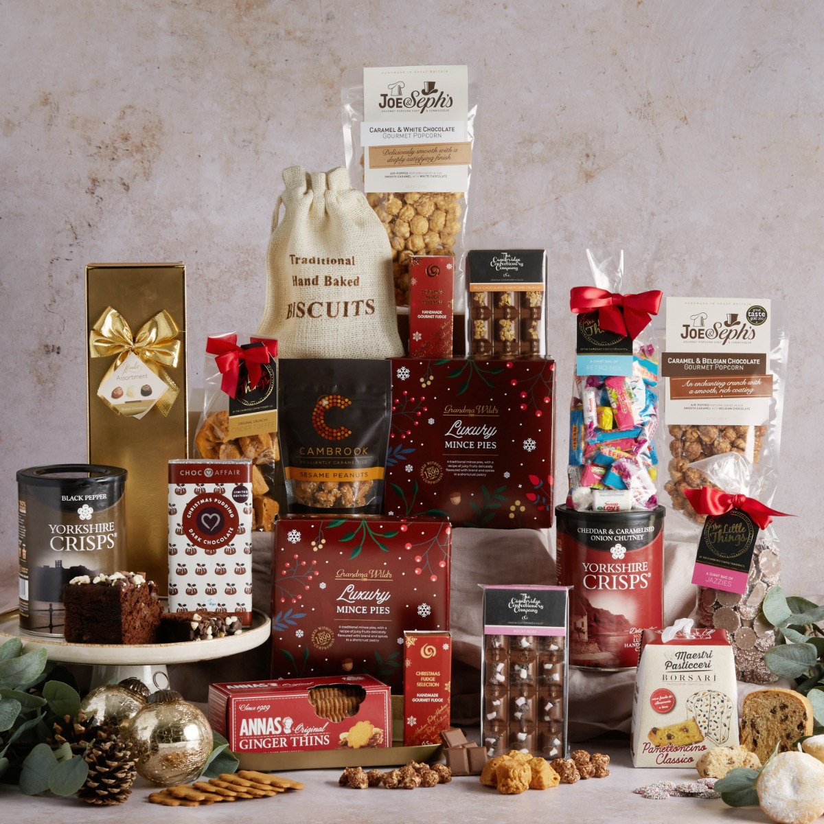 treat the team festive selection hamper with contents on display