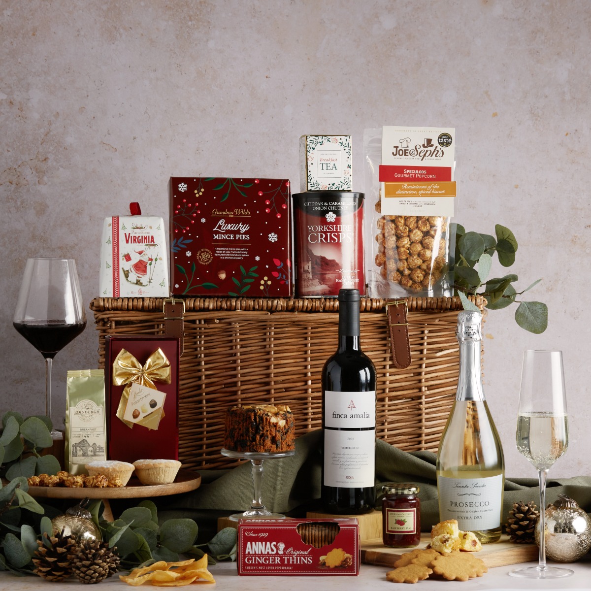 Luxury Bearing Gifts Hamper with Christmas treats and festive favourites on display