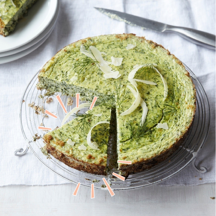 A spinach and ricotta cheesecake from Celia Brooks SuperVeg cook book
