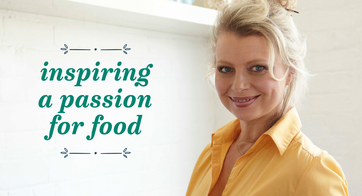 Headshot of Celia Brooks with words 'inspiring a passion for food'