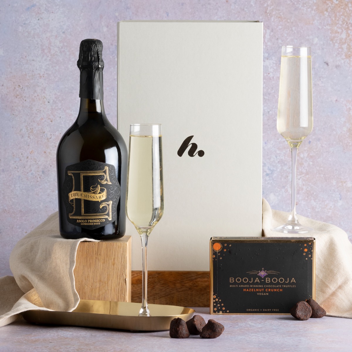 Mother's Day Luxury Prosecco and Truffles gift with contents on display