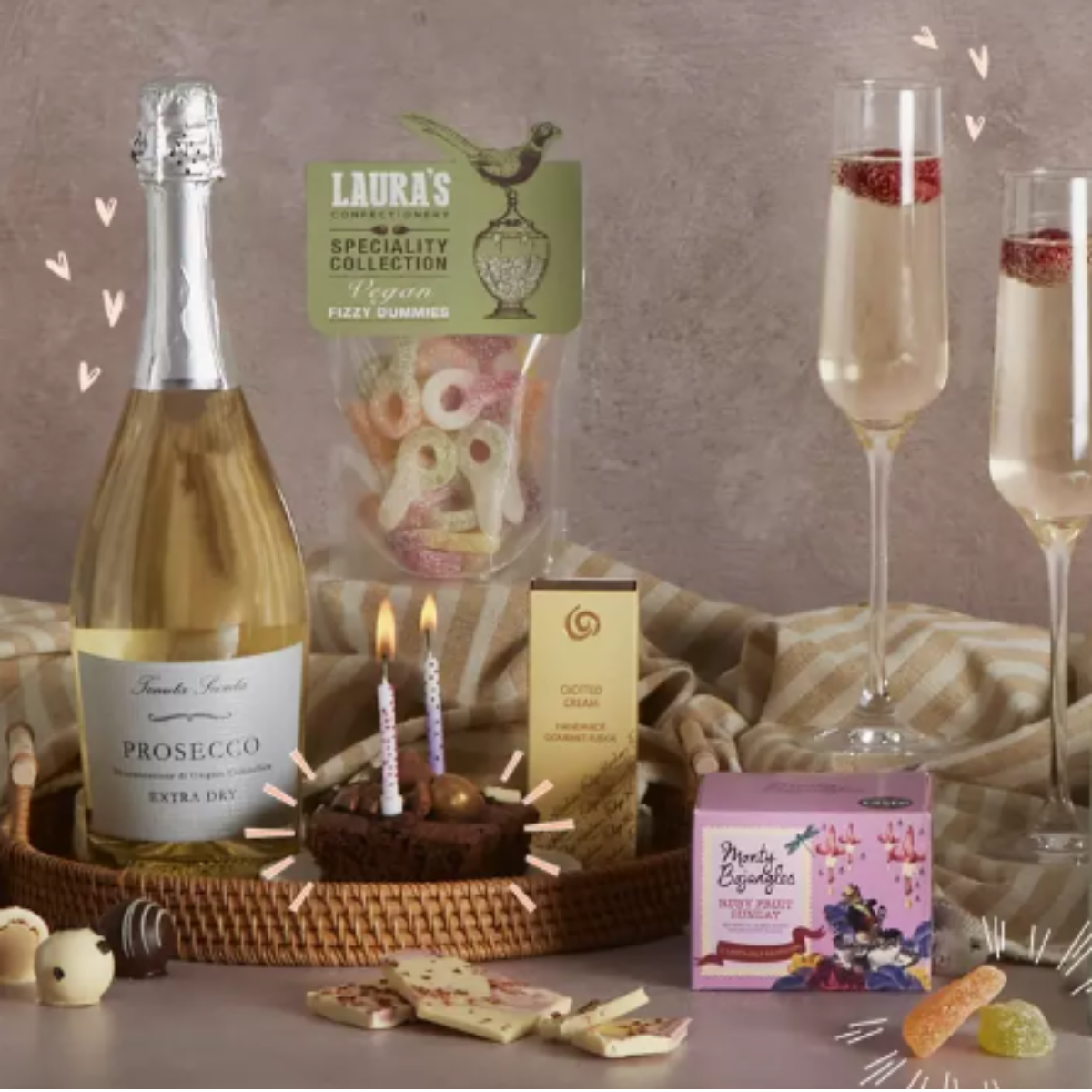 Champagne and other delicious products perfect for a birthday gift