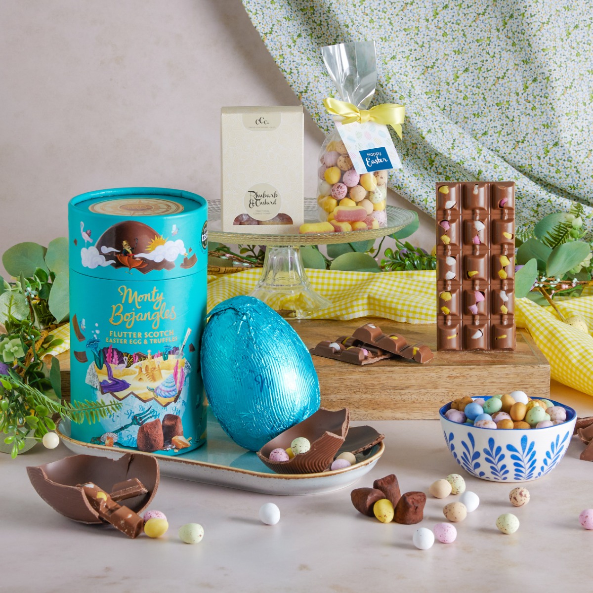 Easter Egg Gift Box with chocolate treats and contents on display