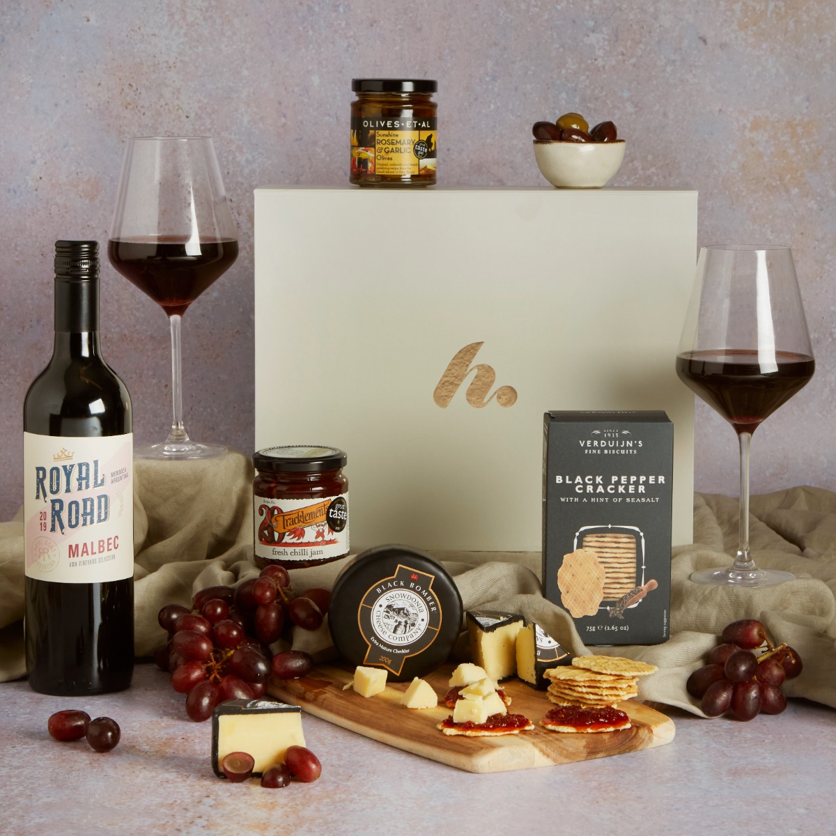 Valentine's Cheese & Wine Night In gift box with delicious red wine and gourmet cheese