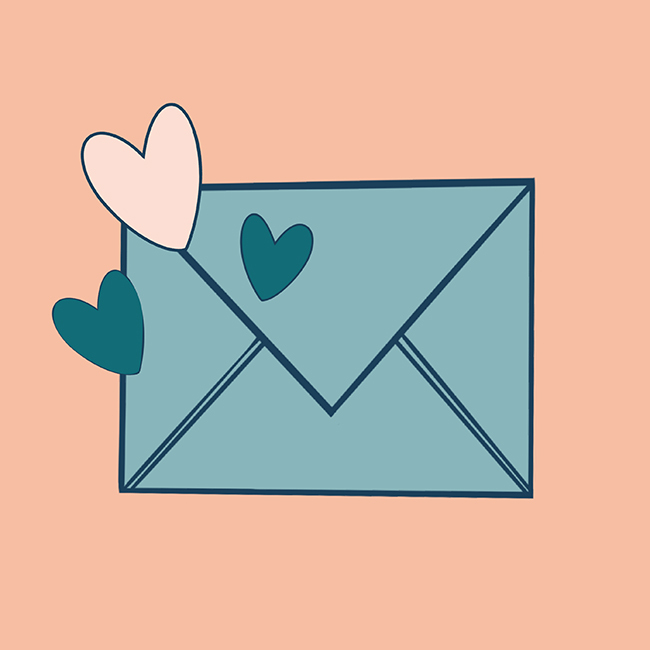 An animated letter with hearts