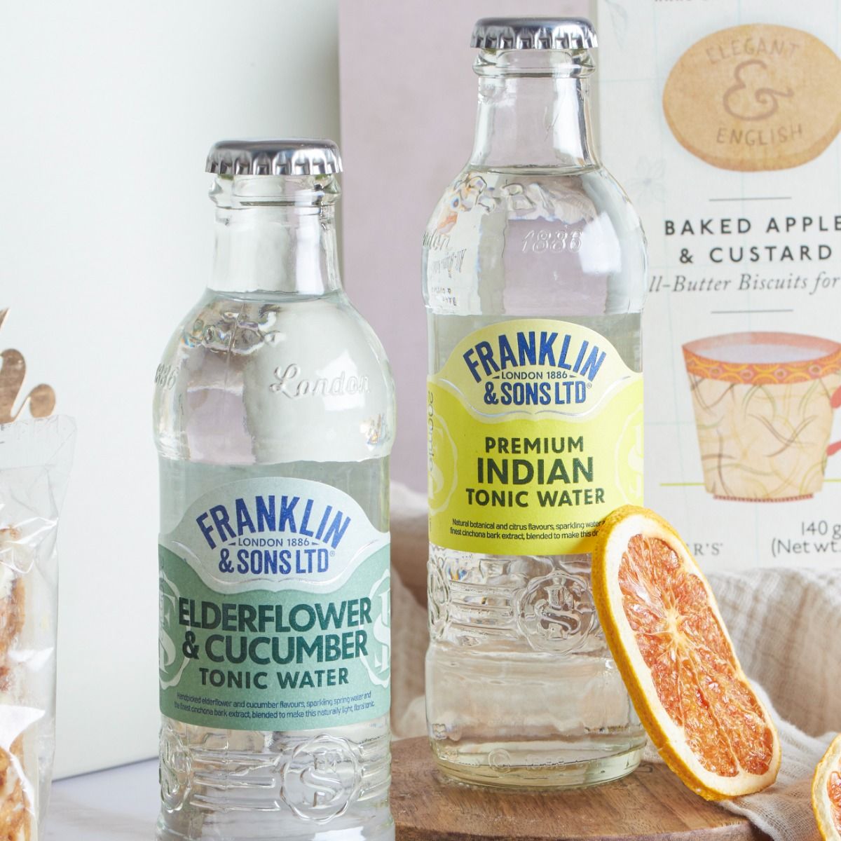 Close up Franklin & Son's tonic bottles