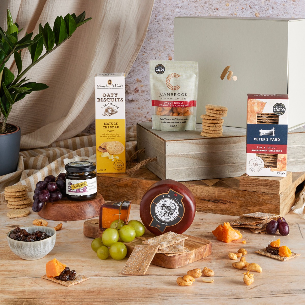 Cheese and Nibbles Gift with contents on display