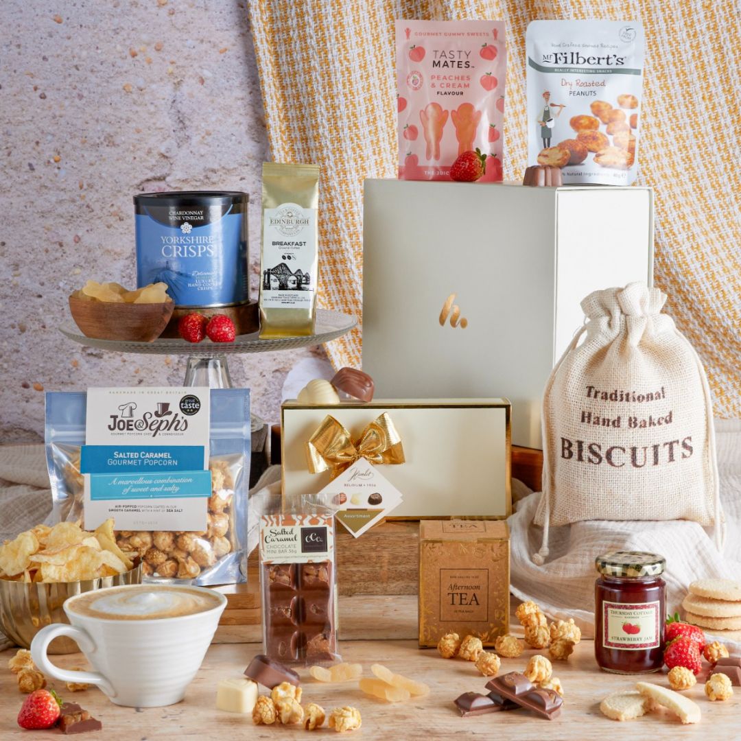 Bearing Gifts Hamper with contents on display