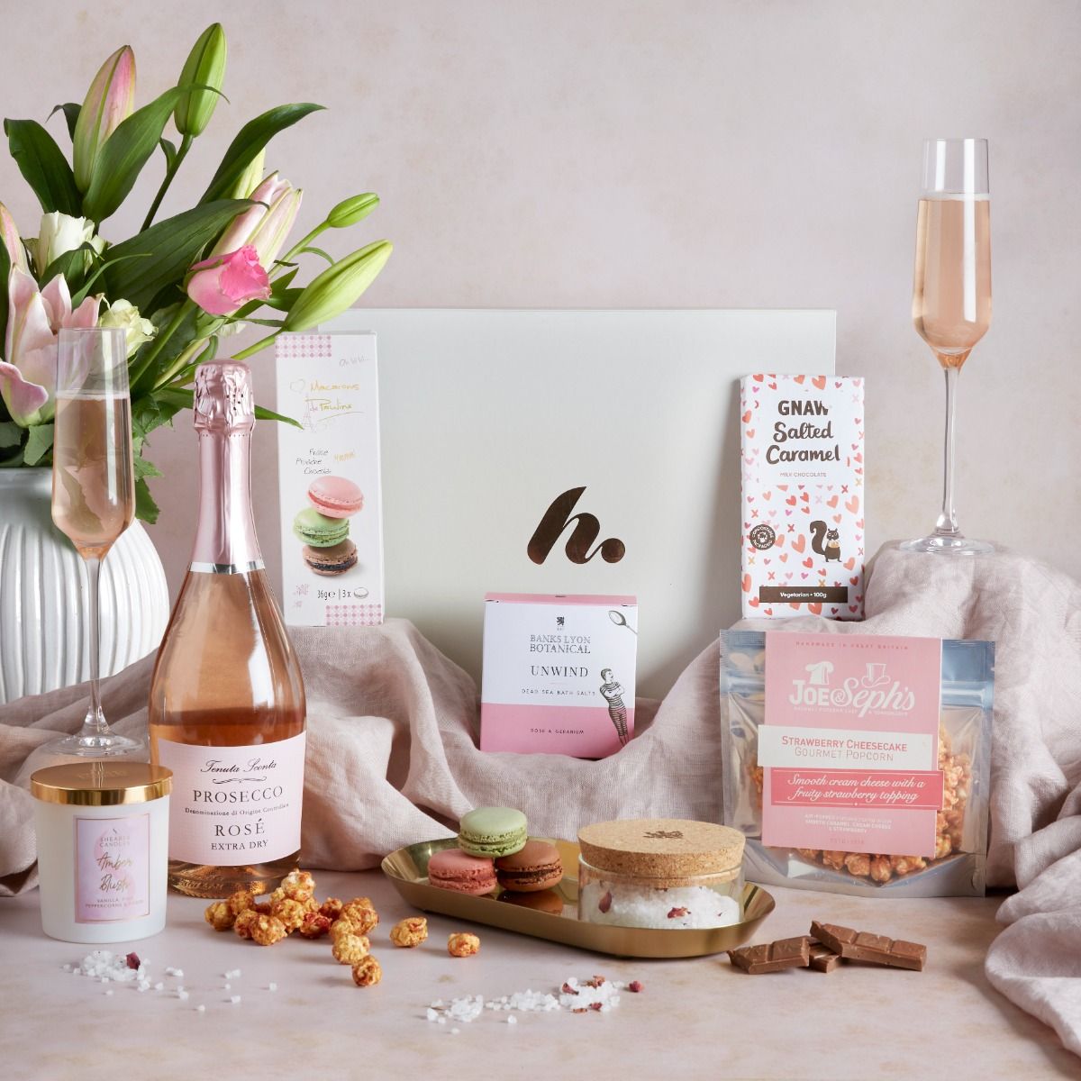 Mother's Day Pamper Hamper with contents on display