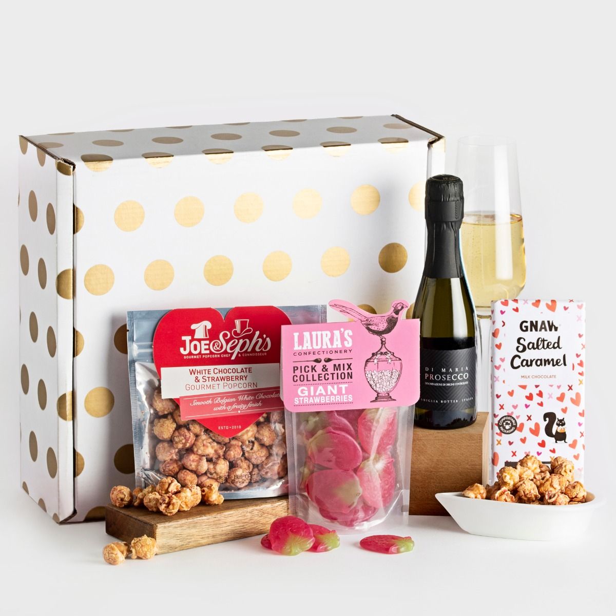 Image of prosecco and sweets gift box hamper