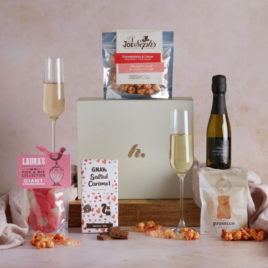 Prosecco & Sweets Gift Box with contents on display