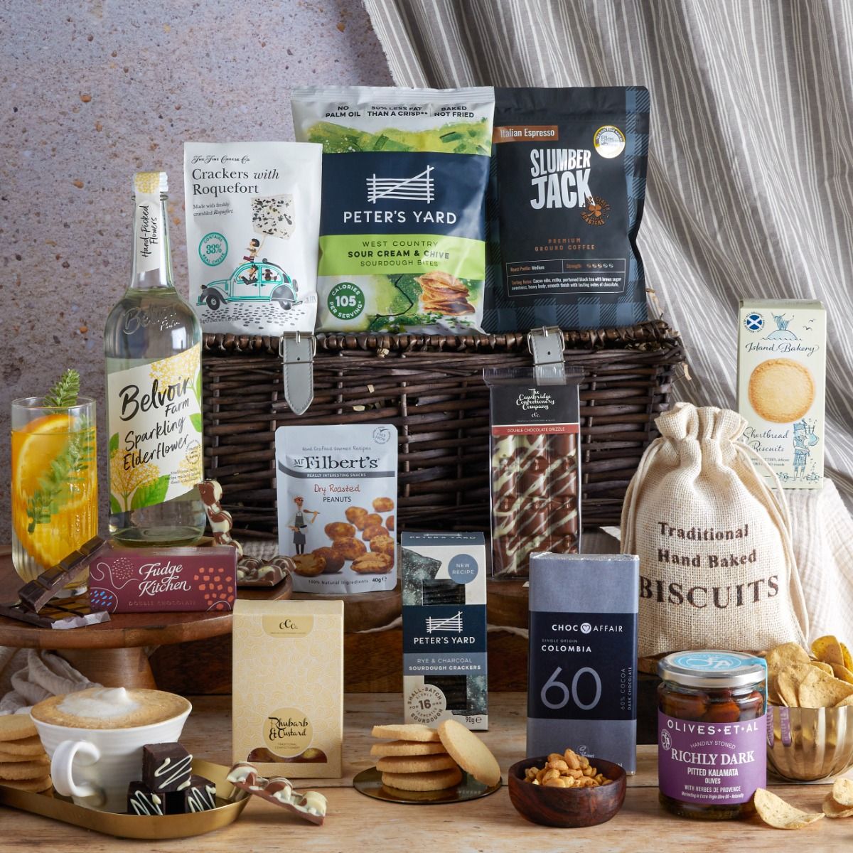 Premium Alcohol Free Hamper with contents on display