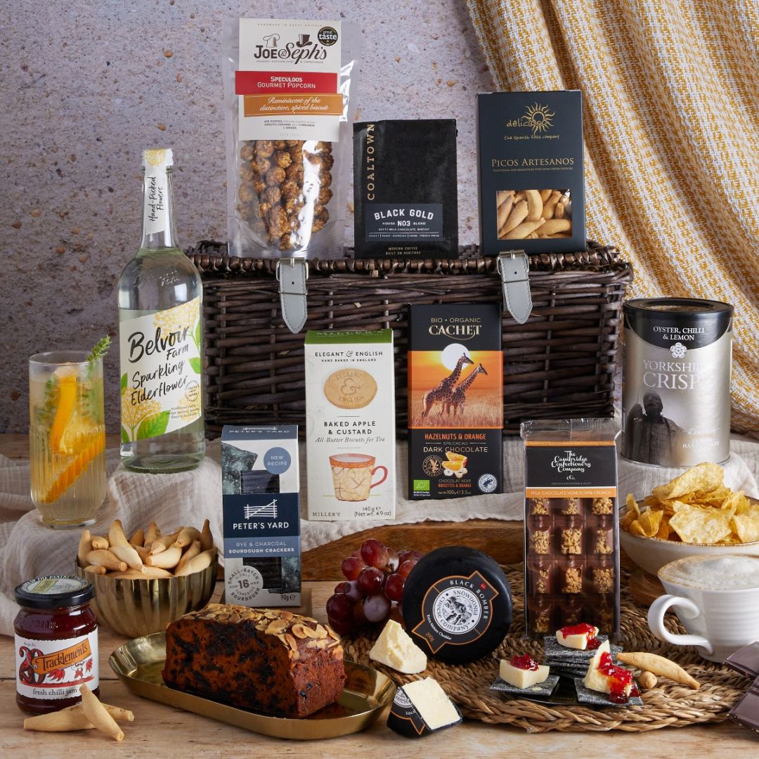 Luxury Alcohol Free Hamper with contents on display