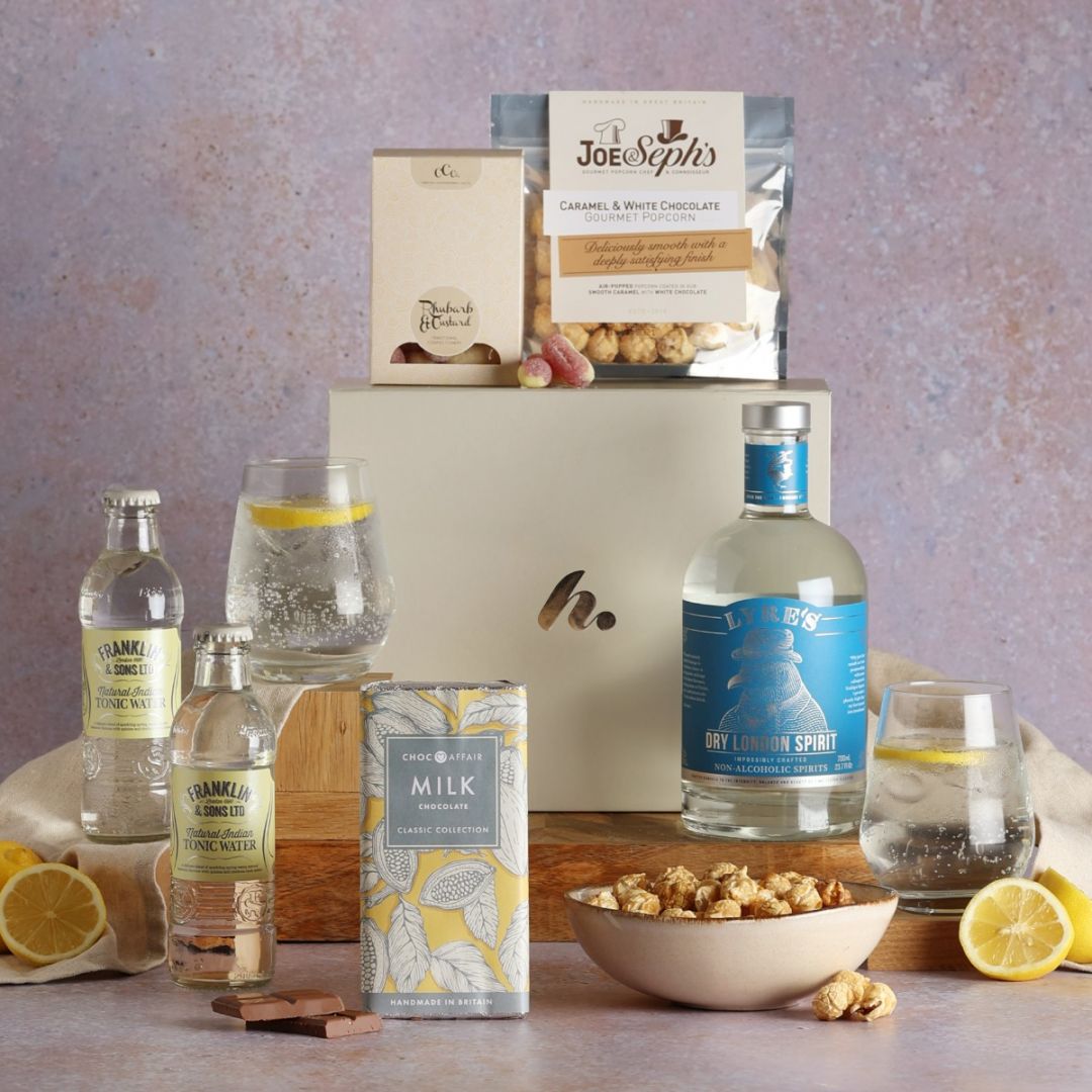  Alcohol Free Gin & Tonic Hamper with contents on display