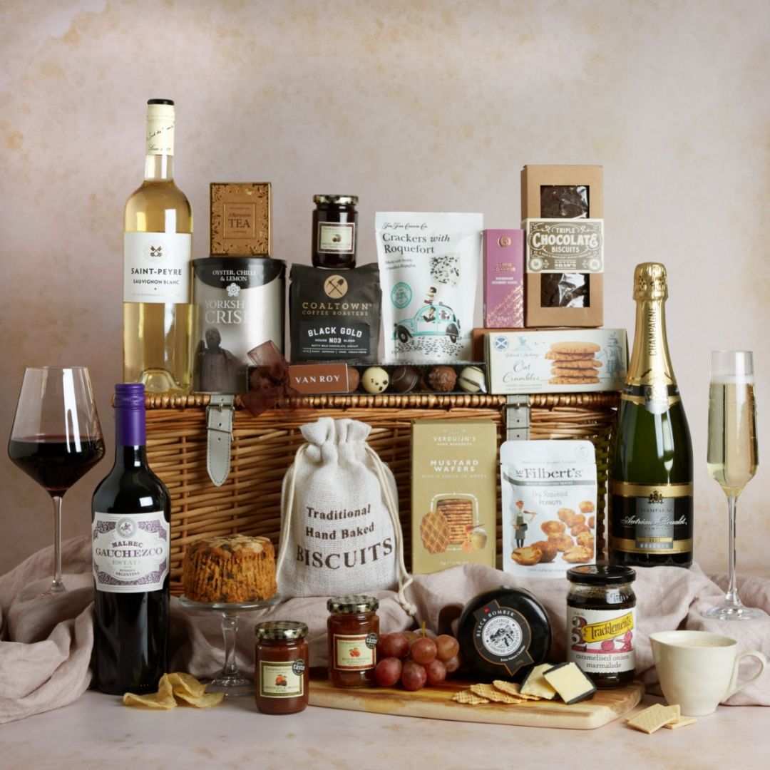 The Regency Hamper with full contents on display - a large range of food and drink products